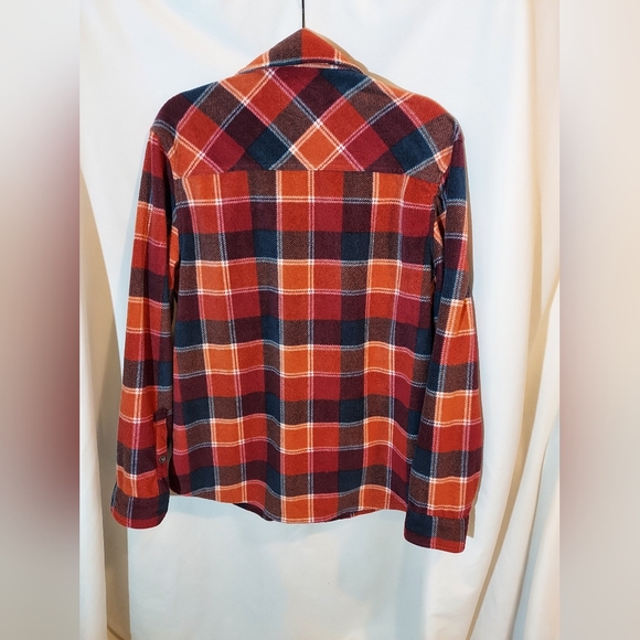 Classic Cozy Fleece Plaid Button Down Shirt In Red, Orange and Navy - Picture 2 of 7